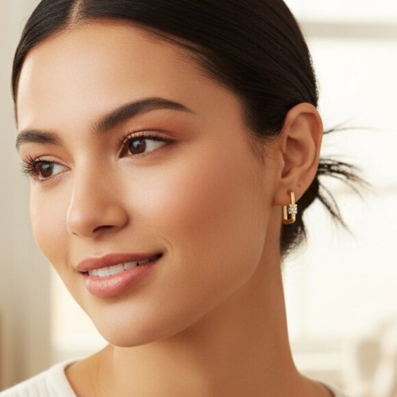 NWT SUGARFIX BY BAUBLEBAR GOLD TONE GEM ACCENT NICKEL FREE HUGGIE HOOP EARRINGS - Picture 1 of 3